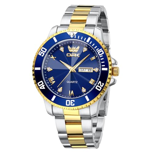 Image of OPK Watches for Men Diamond Roman Analog Mens Watches Waterproof Large Stainless Steel Men Wrist Watch Business Father Gift Watch Blue