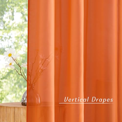Image of NICETOWN Orange Sheer Window Curtains for Saints' Day, Grommet Voile Sheer Textured Window Treatment with Light Filtering Drapes for Kids Room /Halloween, W54 x L84, 2 Panels