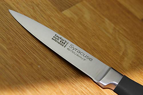 Taylors Eye Witness Syracuse Vegetable Paring Kitchen Knife - Professional 8Cm/3.5” Cutting Edge, Multi Use. Ultra Fine Blade, Precision Ground Razor Sharp. Soft Textured Grip Matte Black Handle. #TOP7