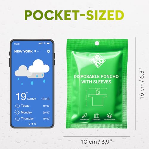 ZENO Disposable Rain Ponchos for Adults - Clear Ponchos with Sleeves & Hood, Compact and Clear, Emergency Poncho - Rain Poncho - Ponchos Adult - Travel Rain Poncho Hiking, Camping - (Pack of 4) - Image 4