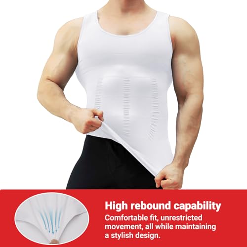 Mens Compression Shirt Slimming Body Shaper Vest Workout Tank Tops Abs Abdomen Undershirts White4