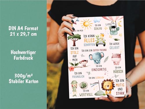 Affirmationsposter für Kinder – Stärke Selbstvertrauen & Positivität – A4/A3, Weiß, Blau oder Rosa (A4, Rosa)