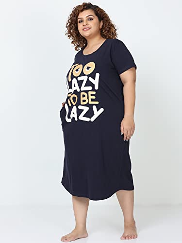 Image of 9shines Label Hosiery Cotton Knee Length Short Night Dress | Short Nighty for Women with Pocket | Graphic Print Nightwear | Night Gown for Women (M-7XL)