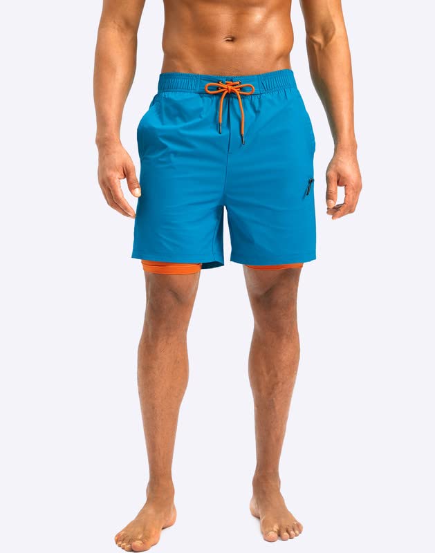 G Gradual Mens Swim Trunks with Compression Liner 5 inch Inseam Quick Dry Bathing Suits with Zipper Pocket-No Thigh Chafing(Blue,L)2