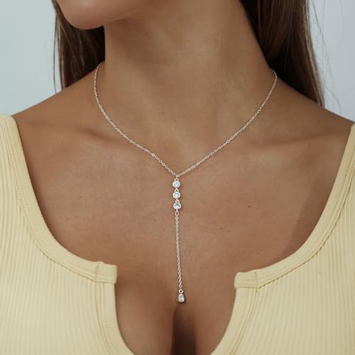 Gold Y Necklace for Women 14K Gold Plated Y-Shaped Drop Necklaces CZ Long Necklace Cubic Zirconia Pendant Layered Long Lariat Necklace Women Jewelry4