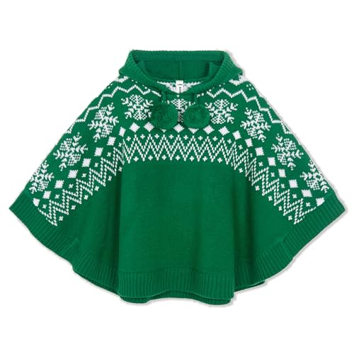 BOBOYOYO Cape for Girls Hooded Cable Knit Poncho Sweaters Kids Shawl Sweater Toddler Holiday Pullover for 3-12 Years Child