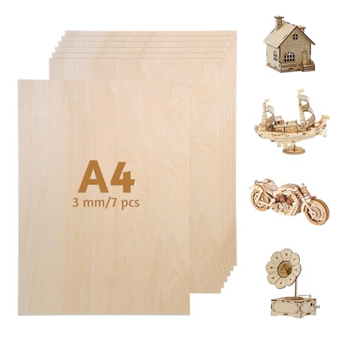 7 Stück A4 Holzplatte Sperrholzplatte 3mm Holzplatten zum Basteln 300 x 200 mm Bastelholz zum Basteln Lindenholz Sperrholz Dünne Holzplatten für Malen Brandmalerei Laserschnitt Bastelarbeiten Deko