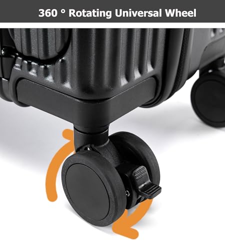 feilario 20in Aluminium Frame Hardside Spinner Wheel Luggage with Zipper Closure, Built-In TSA lock Carry on Suitcase, with Cup Holder & USB Port & Phone Holder Black(with zipper closure, 20in)4