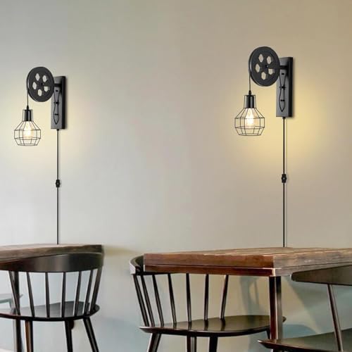 Apliques de pared con interruptor y enchufe lámpara vintage industrial E27 4