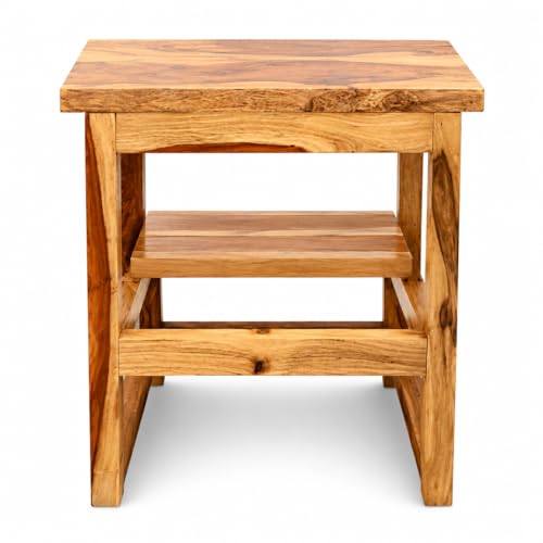 Image of Solid Sheesham Wood Stool for Kitchen Wooden Two Step Ladder Foot Rest Stair for Living Room Kitchen /Library /Store (48x40x37.5 cm Weight Capacity 200 kg)