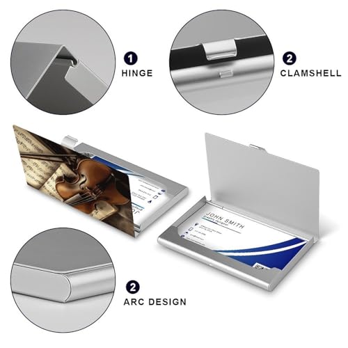 Slim Metal Business Card Holder - Violin And Book Aluminum Alloy Card Case with Buckle Closure, Holds 20 Cards & Cash, Professional Credit Card Size ID Holder for Men Women Gift4