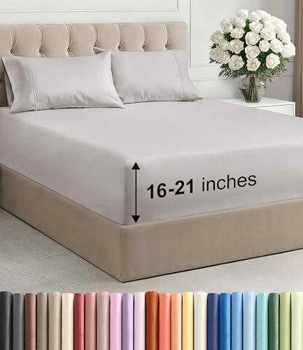 Image of Extra Deep Pocket King Size Sheet Set - 4 Piece Breathable & Cooling Bed Sheets - Hotel Luxury Bedding with 16 to 21 inch Extra Deep Pockets - Soft, Fade and Wrinkle Resistant - Oeko-Tex - Light Grey