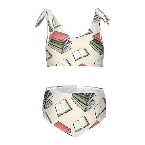 Dussdil Retro Books Notebooks Girls Swimsuits 2 Piece Swimwear Bikini Set Beach Bathing Suit for Summer Girl Kids 11-12T Multicolor