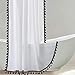 Uphome Tassel Shower Curtain, White Fabric Shower Curtain with Black Fringe Trims, Vintage Boho Chic Cloth Shower Curtains for Bathroom Showers, 72 x 72