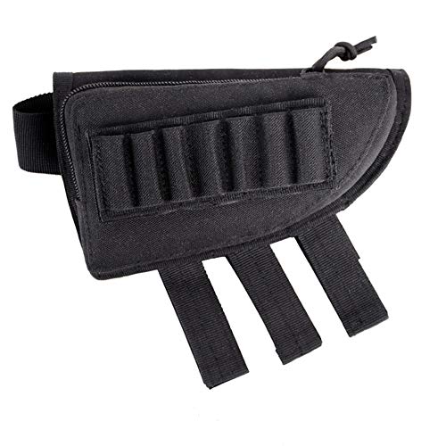 KEEPMOVE Tactical Hunting Buttstock Shotgun Rifle Shell Holder Ammo Cartridge Holder Pouch Adjustable Rifle Shell Holder Shotgun Stock Adjustable Ammo Holder (Black)