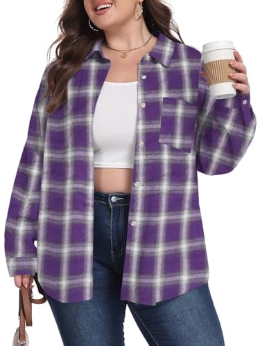 OLRIK Plus Size Flannel Shirts for Women Soft Plaid...