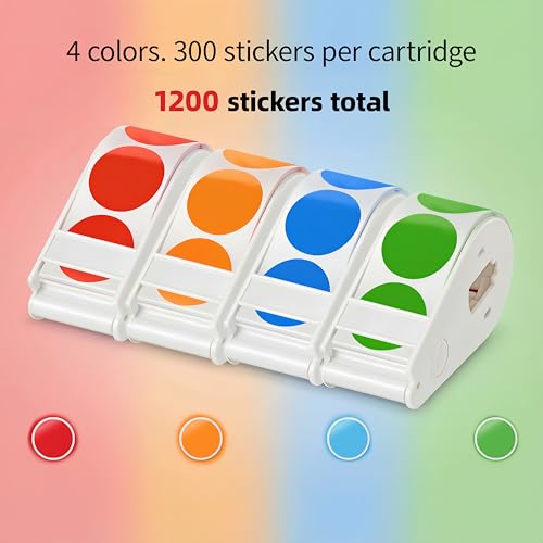 Image of for Lucky Sticker Transparent dot Sticker Dispenser. Includes 1200 1-inch Colored dot Stickers in red, Orange, Blue, and Green. Round Color-Coding Labels, Suitable for Offices and classrooms.