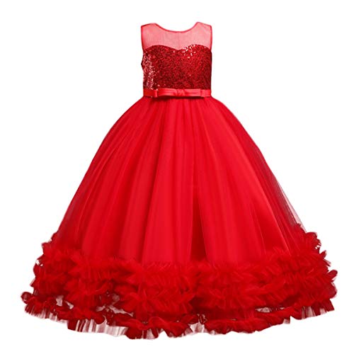 HIHCBF Girl's Sequins Tulle Bowknot Dress Princess Birthday Pageant Party A-Line Floor Length Wedding Dance Evening Gown3