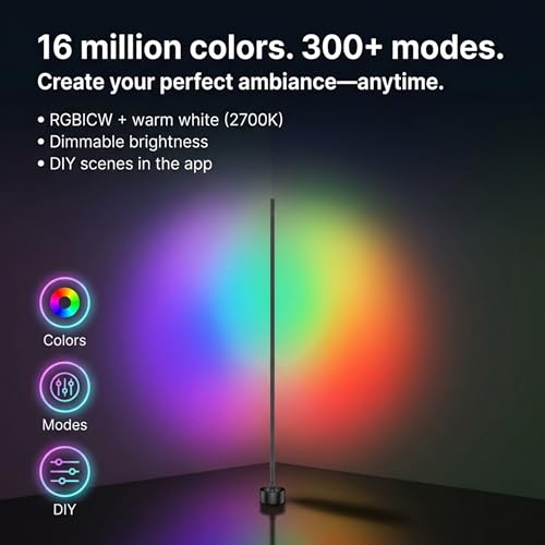 Image of DeeprBling LED Floor Lamp, 165 cm RGB Dimmable Floor Lamp with Remote Control and Bluetooth APP, 16 Million Colours, Music Sync and Timer, DIY Mode (Multicolored)