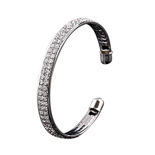 DaoAG-Accessories Rhinestone Charm Bracelets for Women Crystal Open Cuff Bracelets Jewelry Fashion Adjustable Chain Bracelet Simple Bangle Bracelets for Women & Girls (Silver) DaoAG-Accessories Rhinestone Charm Bracelets for Women Crystal Open Cuff Bracelets Jewelry Fashion Adjustable Chain Bracelet Simple Bangle Bracelets for Women & Girls (Silver)