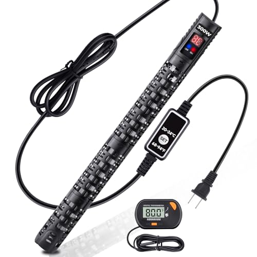 Aquarium Heater Submersible Fish Tank 300W& Turtle Tank Heater with External Adjustment Controller, Included Thermometer, LED Display, Overheat Protection, Detachable Cover, for Saltwater&Freshwater