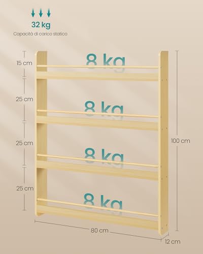 SONGMICS Libreria Montessoriana per Bambini, Scaffale per Giocattoli a 4 Ripiani, Libreria da Parete, Mobile per Cameretta Stanza dei Giochi, Colore Naturale GKR014YZ01 - Immagine 1