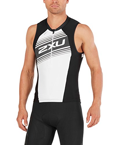 2XU Men's Compression Tri Singlet (Black/White, Large)