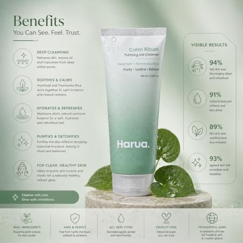 Image of Harua Calm Ritual Purifying Gel Cleanser with Heartleaf and Fermented Rice for Deep Cleansing, 100 ml