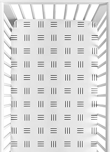 Image of Sweet Jojo Designs Fitted Baby Crib Sheets (White and Black Boho Mudcloth) for Boys and Girls, Infant Nursery, Toddler Room - Standard Size (Bohemian, Woodland, Tribal, Southwest, Mud Cloth, Hatch)