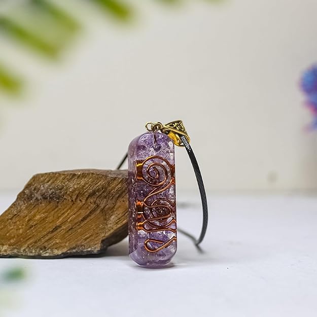 Image of Orgonite Pendant with Power Symbol Handmade Resin Energy Amplifier Necklace
