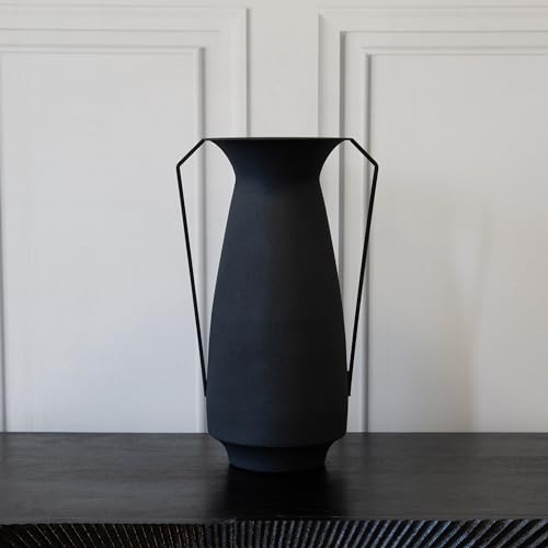 Black Modern Decorative Textured Roman Vases, Metal Powder Coated Finish, Vase With Handle - For Home Decor, Living Room, Bedroom Or Conservatory.