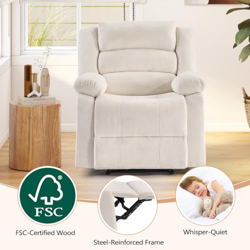 Image of ANJ Overstuffed Manual Recliner Set of 2, Soft Chenille Fabric - White