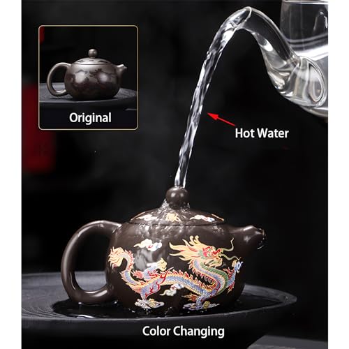 Hormsdar TEAPOT+2CUPS Hand-Made Dragon And Phoenix Color-Changing Purple Clay Teapot Zisha Tea Set Kettle Kung Fu Tea Pot Tea Lover‘S Gift thumb #1
