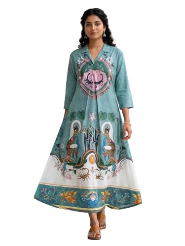 Image of HELLCAT Floral Brown Women Dress|New Trending Dress for Women|Western 3 /4 Sleeve A-line