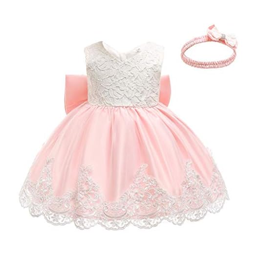 WQEM Flicka Bowknot spets prinsessa klänning flicka klänning dop klänning festlig klänning bröllop födelsedag festklänning festklänning festdräkt babykläder klänning kjol klänning + hår slips set 0-24 månader