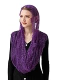 PAMOR Spanish Style Lace Traditional Vintage Inspired Infinity Shape Mantilla Veil Latin Mass Head Covering (Purple)