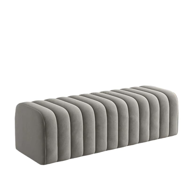 Image of Modern Look Cute Fabric Ottoman Upholstered | Luxury Long Ottoman Upholstered for Bedroom, Living Room, Entryway, Lounge & End-of-Bed Seating | Soft Padded Cushion Accent Furniture | Grey