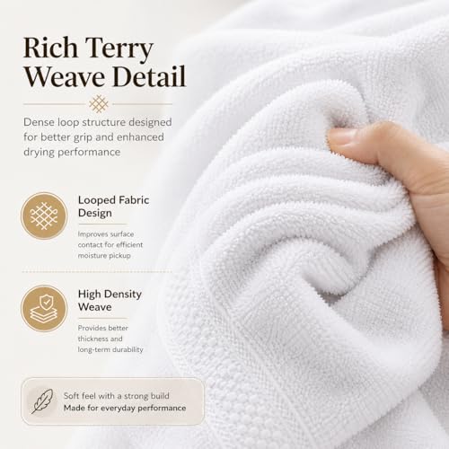 Image of 100% Pure Cotton Bath Towel for Men & Women | 380 GSM Ultra Soft, Highly Absorbent & Quick Dry Bath Towel | Large 55 x 28 Inch Matty Terry Towel for Bathroom, Gym, Travel & Daily Use | White