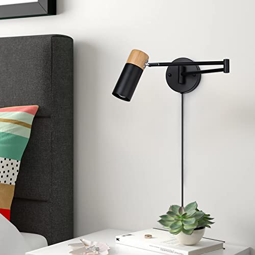Image of COSYLUX Modern Swing Arm Plug in Wall Sconces for Bedroom, Black