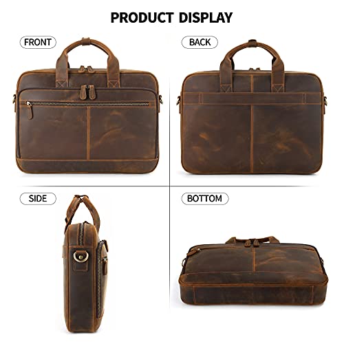 Image of Jack&Chris Full Grain Leather Briefcase for Men, Business Messenger Bag Laptop Bag Attache Case, Fits 15.6 Inch Laptop
