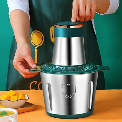 Image of Food Chopper, 2L Stainless Steel Electric Meat Grinders, Food Processor with 4 Sharp Blades for Baby Food, Meat, Nuts, Onion, Vegetables Easy Cleaning Automatic Electric Food (2L) Green