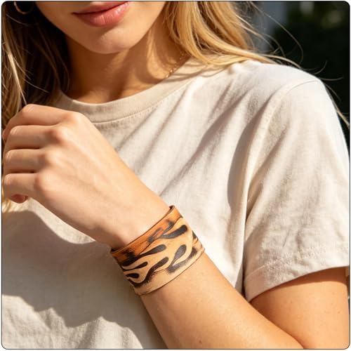Image of Punk Rock Print Pattern Wristband Wide Leather Cuff Bracelet