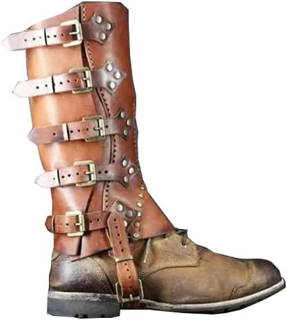 Resnan フェイクレザー 中世バイキング ゲイターズ ナイトウォリアー アーマー ブーツカバー スパッツ 防水レッグガード コス