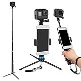 Mini diseño de trípode: Mini Tripod permite el uso de mesa / escritorio o conecta tu selfie stick para extender la longitud y conectar tu cámara, teléfono inteligente o cámara de acción digital GoPro
