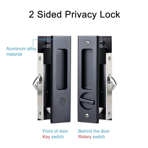 Hoconnie 6.3” Privacy Pocket Door Lock Hardware, Sliding Door Barn Door Lock, Bathroom Mortise Lock, Invisible Furniture Hardware for 1-7/16” ~ 1-15/16” Thickness Door Matte Black