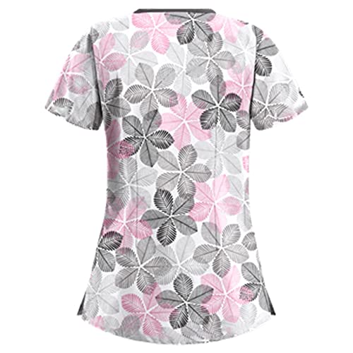 OIOLOYJM Printed Scrub Tops Women Short Sleeve V Neck Plus Size Scrubs for Womens Nursing Uniforms Shirts with Pockets