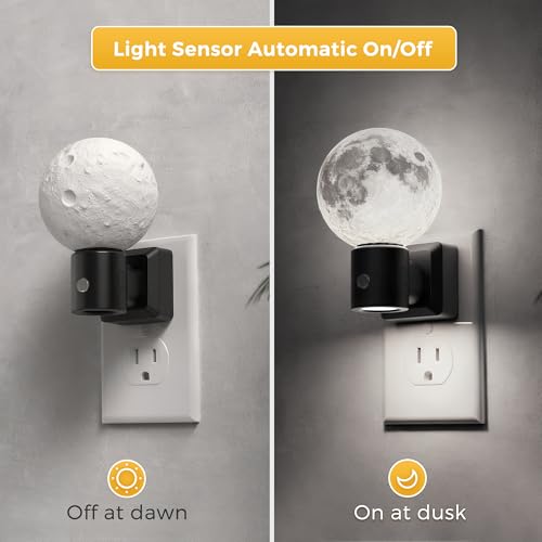 Image of L LOHAS LED Night Lights Plug Into Wall, Plug in Night Light with Light Sensor, 0-100LM Brightness Adjustable, 3D Printing LED Moon Light for Bedroom Birthday Gifts