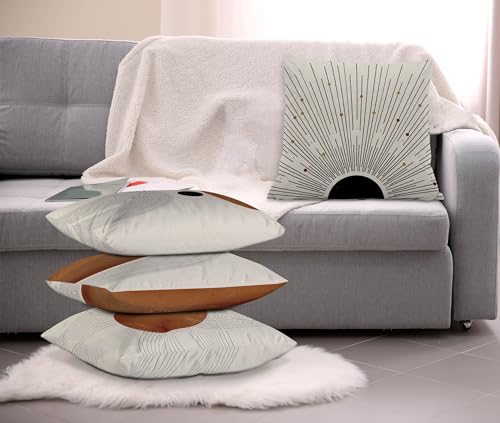 Isanou 011 Abstract Minimalist Throw Pillowcovers,Mid-Century Modern Geometric Sun Pillow Case Decor Set Of 4,Bohemian Pillow Decorative For Home Living Room Bedroom Sofa,18X18 Inch thumb #1