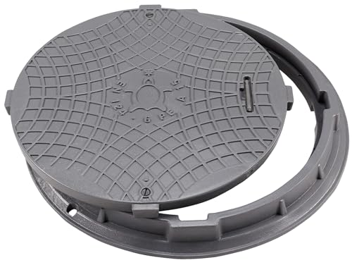 BABYLONPLAST Schachtabdeckung, Schachtdeckel DN600/750 - Runder Kunststoff Kanaldeckel, Ø 600/750 mm 15 kN, Belastbar bis 1500 kg, UV-Stabilisiert, Sicherungssystem (Grau)