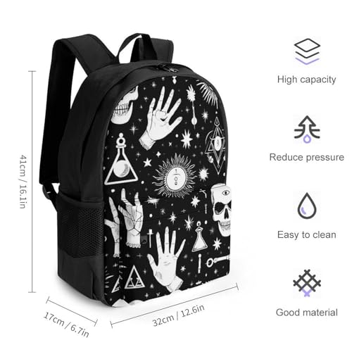 Supdreamc Men Women Polyester Halloween Goth Gothic Raven Crow Skull Sun Moon Tattoos Daypack Backpack Large Capacity Carry On Bag With Smooth Zippers for Hiking Picnic Walking Cycling2